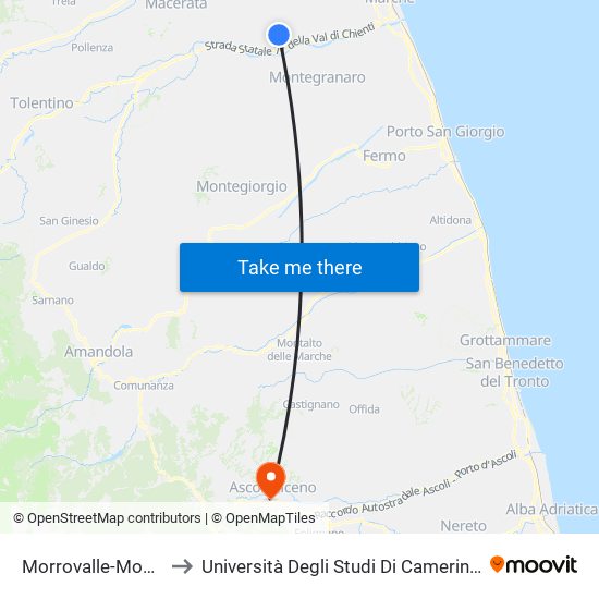 Morrovalle-Monte San Giusto to Università Degli Studi Di Camerino - Facoltà Di Architettura map