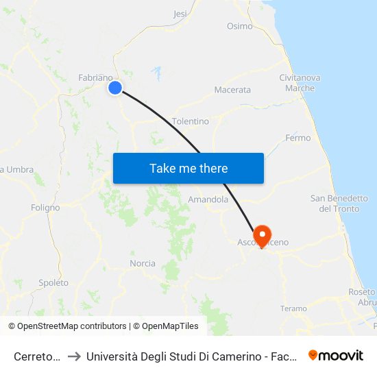 Cerreto D'Esi to Università Degli Studi Di Camerino - Facoltà Di Architettura map