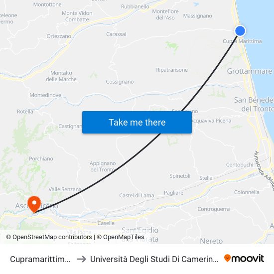 Cupramarittima - Bivio Santi to Università Degli Studi Di Camerino - Facoltà Di Architettura map