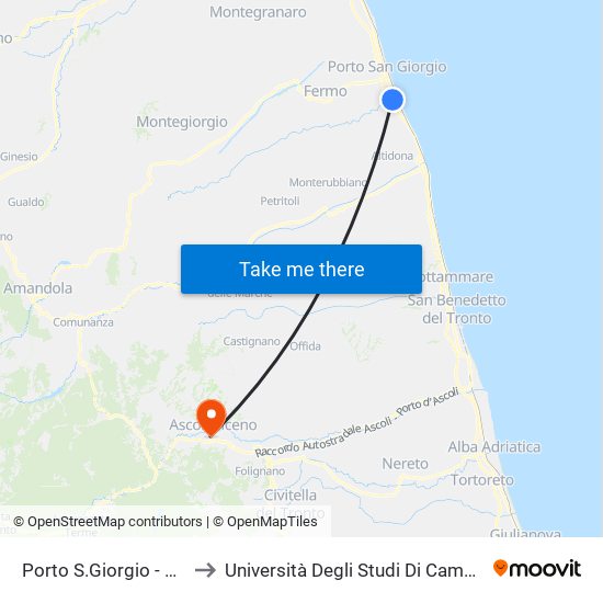 Porto S.Giorgio - Santa Maria A Mare to Università Degli Studi Di Camerino - Facoltà Di Architettura map