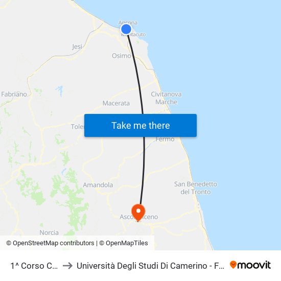 1^ Corso C.Alberto to Università Degli Studi Di Camerino - Facoltà Di Architettura map