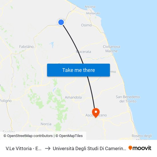 V.Le Vittoria - Ex Disco Rosso to Università Degli Studi Di Camerino - Facoltà Di Architettura map