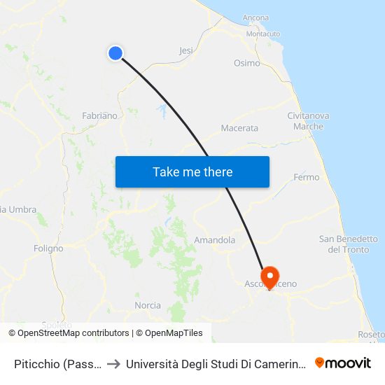 Piticchio (Passo S. Ginesio) to Università Degli Studi Di Camerino - Facoltà Di Architettura map