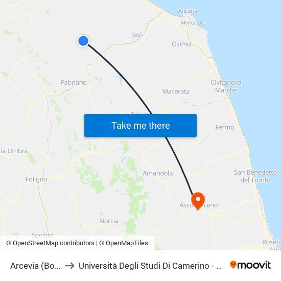 Arcevia (Boschetto) to Università Degli Studi Di Camerino - Facoltà Di Architettura map