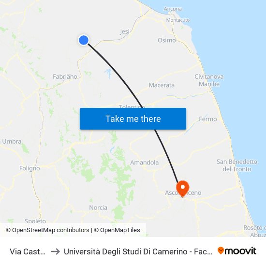 Via Castiglioni to Università Degli Studi Di Camerino - Facoltà Di Architettura map