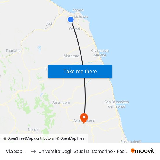 Via Sappanico to Università Degli Studi Di Camerino - Facoltà Di Architettura map