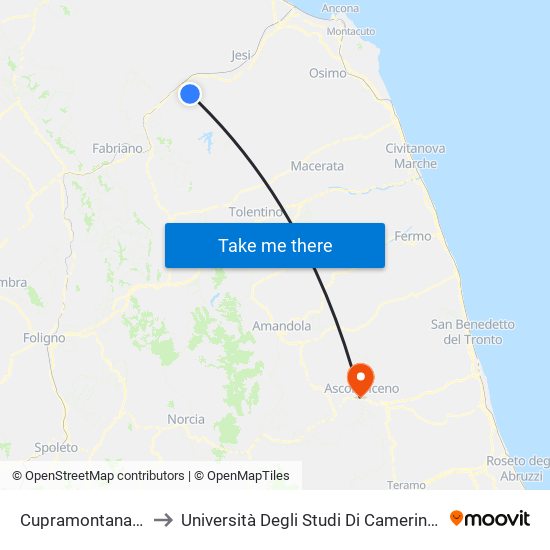 Cupramontana (S. Giovanni) to Università Degli Studi Di Camerino - Facoltà Di Architettura map