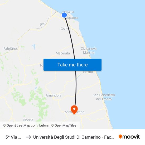 5^ Via Grotte to Università Degli Studi Di Camerino - Facoltà Di Architettura map