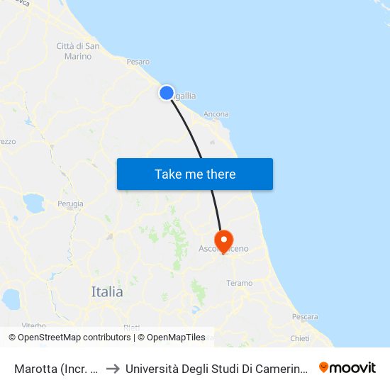 Marotta (Incr. Autostrada). to Università Degli Studi Di Camerino - Facoltà Di Architettura map