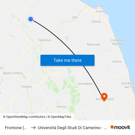 Frontone (Zona Ind) to Università Degli Studi Di Camerino - Facoltà Di Architettura map