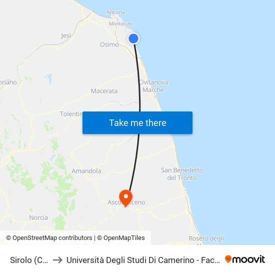 Sirolo (Centro) to Università Degli Studi Di Camerino - Facoltà Di Architettura map