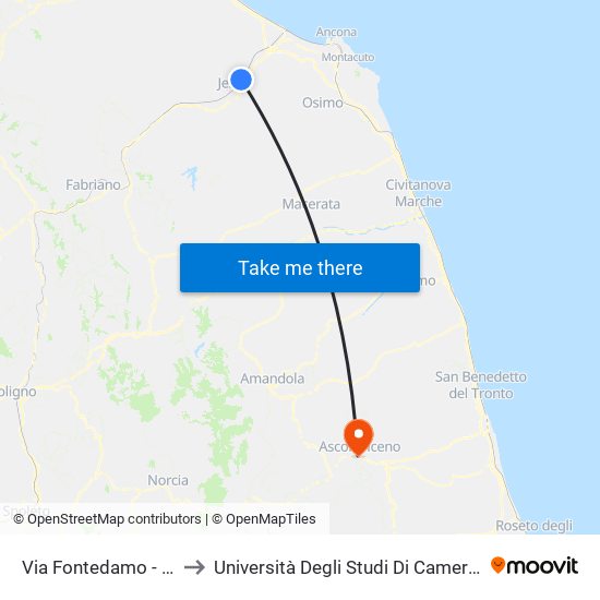 Via Fontedamo - Incr. Via Pastore to Università Degli Studi Di Camerino - Facoltà Di Architettura map