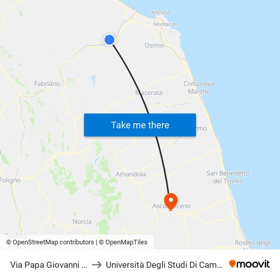 Via Papa Giovanni XXIII - Via Leopardi to Università Degli Studi Di Camerino - Facoltà Di Architettura map
