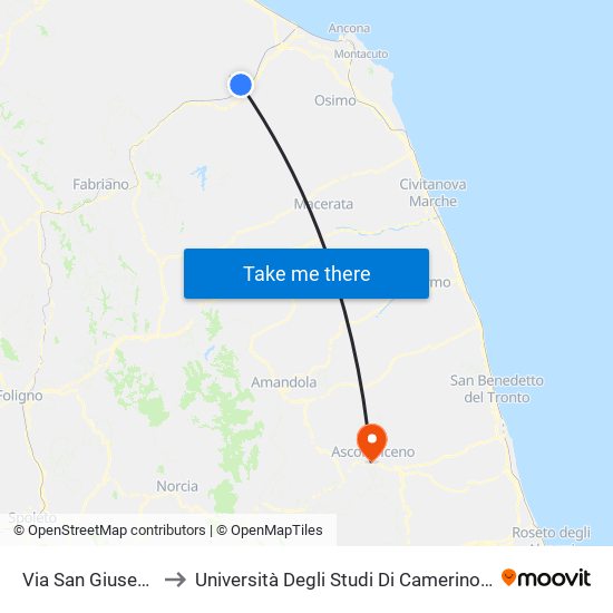 Via San Giuseppe - Chiesa to Università Degli Studi Di Camerino - Facoltà Di Architettura map