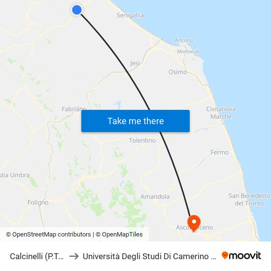 Calcinelli (P.Te Metauro) to Università Degli Studi Di Camerino - Facoltà Di Architettura map