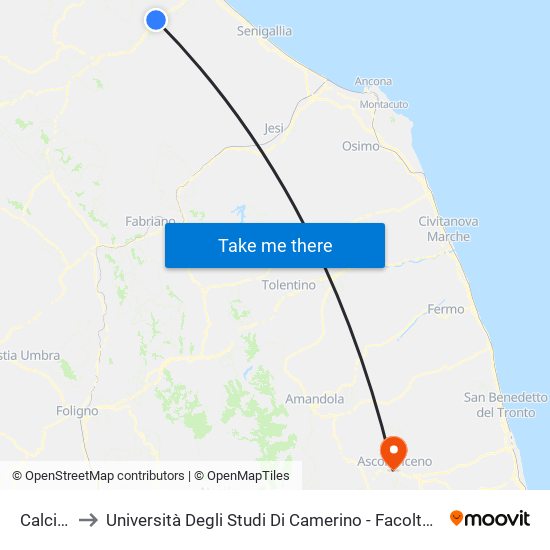 Calcinelli to Università Degli Studi Di Camerino - Facoltà Di Architettura map