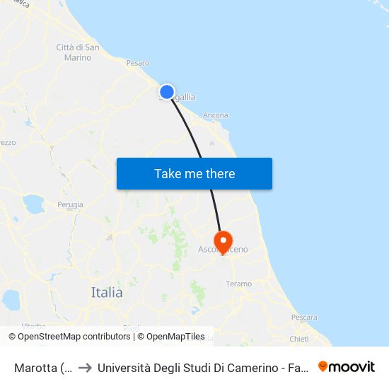 Marotta (Ff.Ss.) to Università Degli Studi Di Camerino - Facoltà Di Architettura map