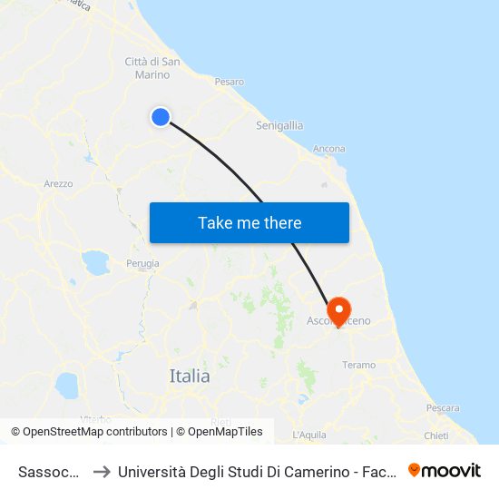 Sassocorvaro to Università Degli Studi Di Camerino - Facoltà Di Architettura map