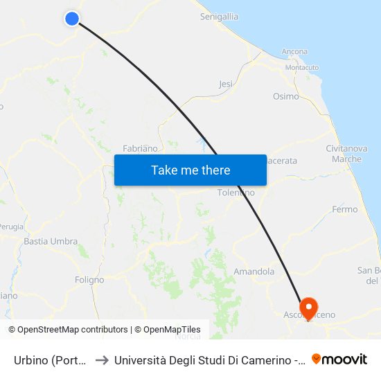 Urbino (Porta Valbona) to Università Degli Studi Di Camerino - Facoltà Di Architettura map