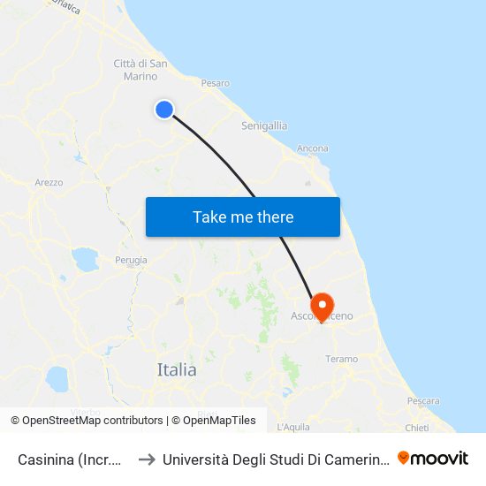 Casinina (Incr.Molino Guerra) to Università Degli Studi Di Camerino - Facoltà Di Architettura map