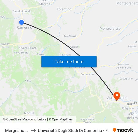 Mergnano S.Savino to Università Degli Studi Di Camerino - Facoltà Di Architettura map