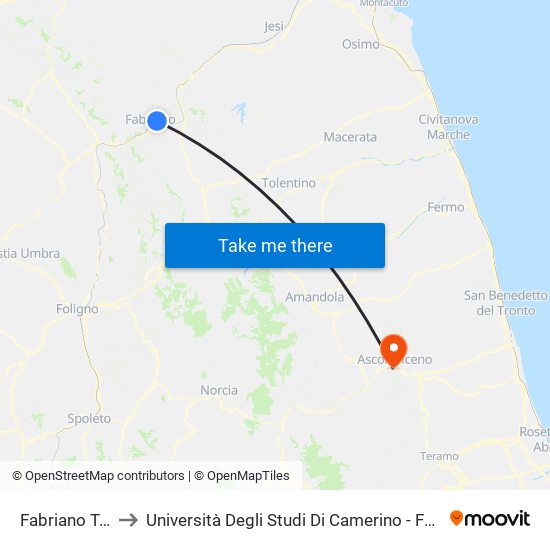 Fabriano Terminal to Università Degli Studi Di Camerino - Facoltà Di Architettura map