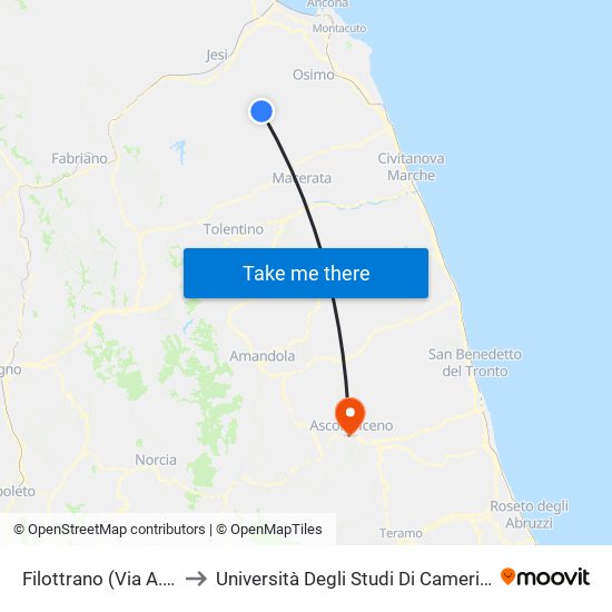 Filottrano (Via A. Moro Batocco) to Università Degli Studi Di Camerino - Facoltà Di Architettura map