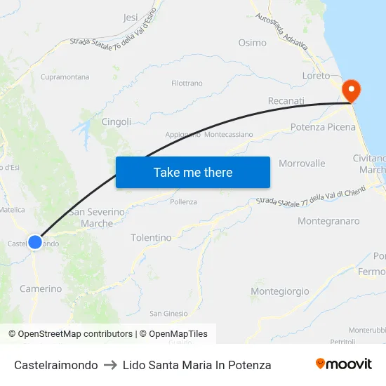 Castelraimondo to Santa Maria In Potenza Beach map