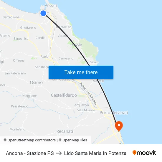 Ancona - Railway Station to Santa Maria In Potenza Beach map