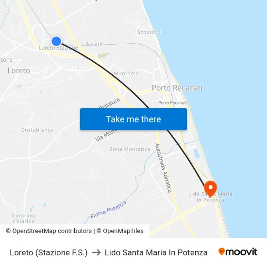 Loreto Railway Station to Santa Maria In Potenza Beach map