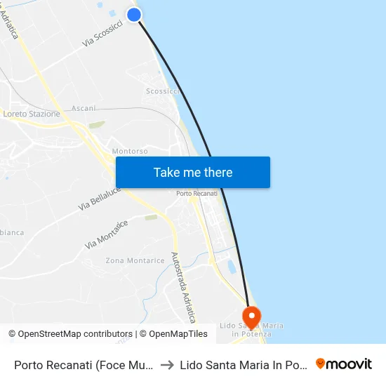 Porto Recanati (Musone River Mouth) to Santa Maria In Potenza Beach map