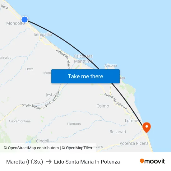 Marotta (Train Station) to Santa Maria In Potenza Beach map