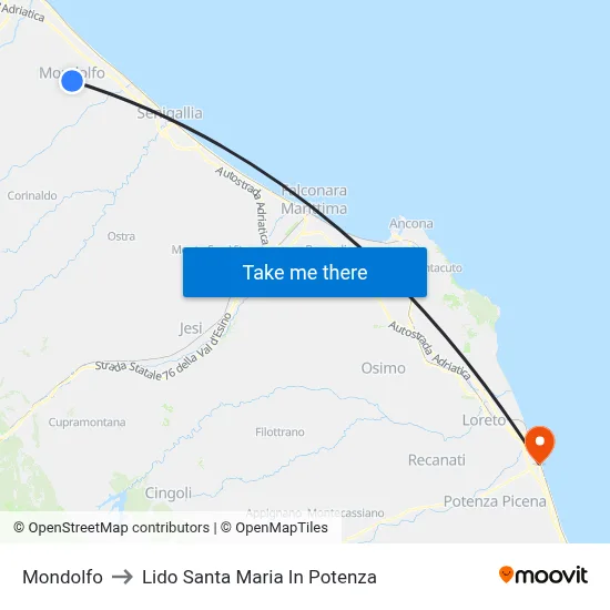 Mondolfo to Santa Maria In Potenza Beach map