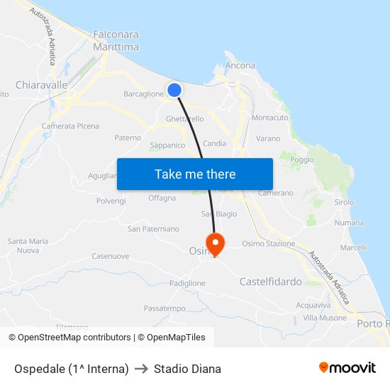 Ospedale (1^ Interna) to Stadio Diana map