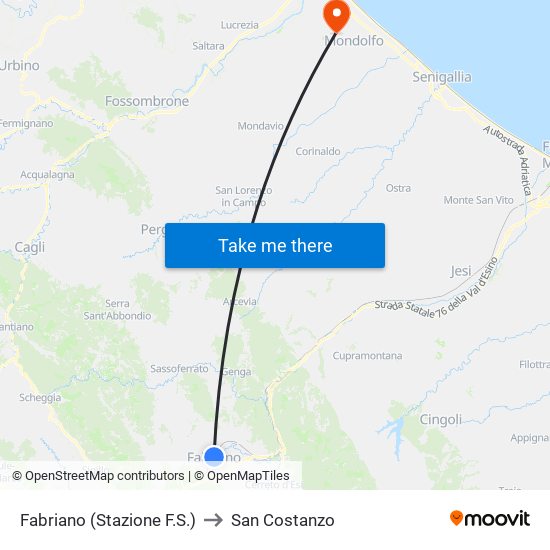 Fabriano (Stazione F.S.) to San Costanzo map