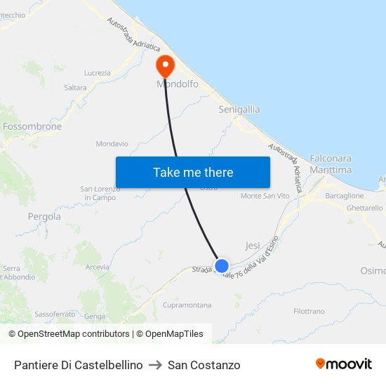 Pantiere Di Castelbellino to San Costanzo map