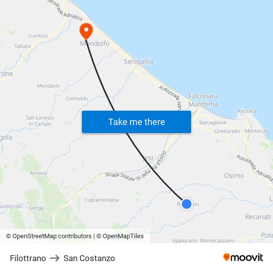Filottrano to San Costanzo map