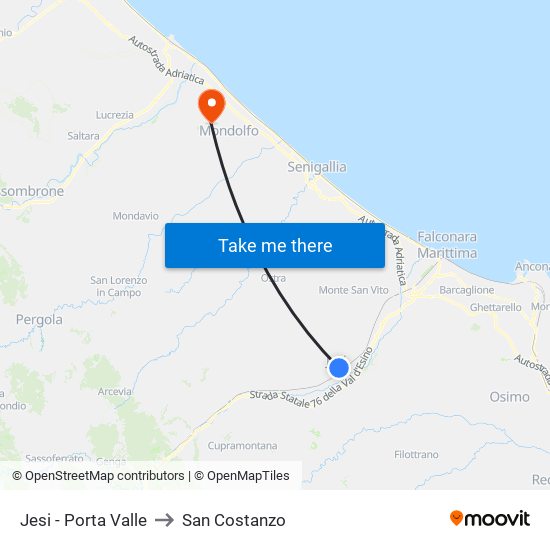 Jesi -  Porta Valle to San Costanzo map