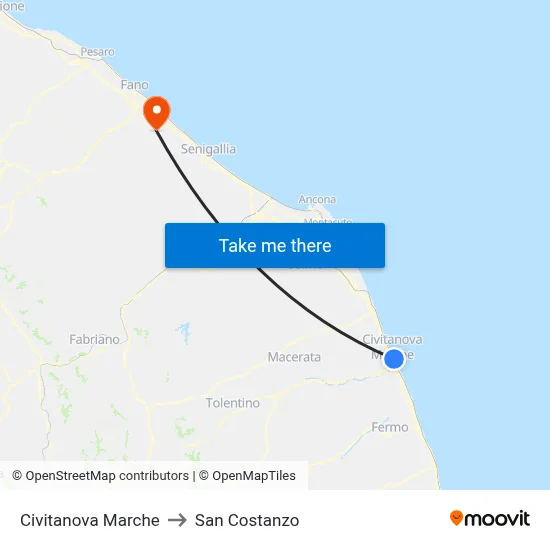 Civitanova Marche to San Costanzo map