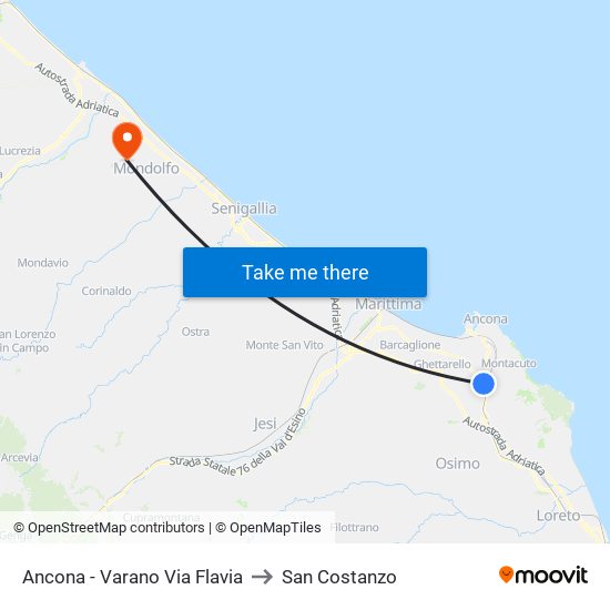 Ancona - Varano Via Flavia to San Costanzo map