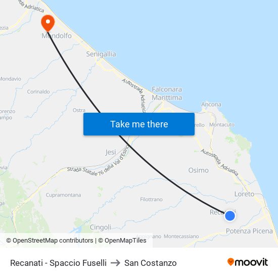 Recanati - Spaccio Fuselli to San Costanzo map