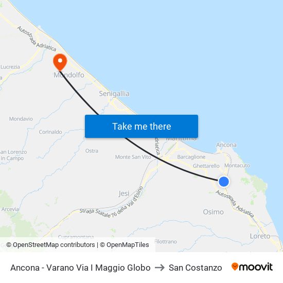 Ancona - Varano Via I Maggio Globo to San Costanzo map
