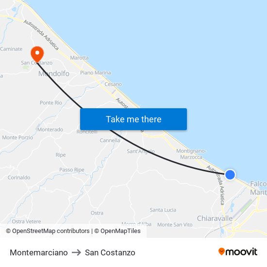 Montemarciano to San Costanzo map