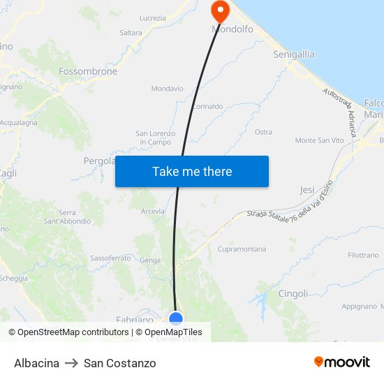 Albacina to San Costanzo map