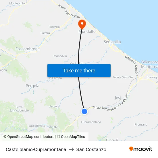 Castelplanio-Cupramontana to San Costanzo map