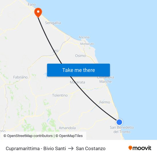 Cupramarittima - Bivio Santi to San Costanzo map