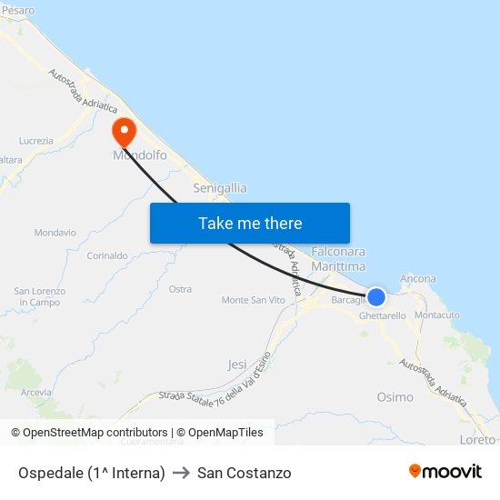 Ospedale (1^ Interna) to San Costanzo map