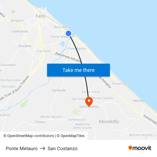 Metauro Bridge to San Costanzo map