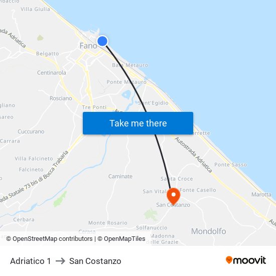 Adriatico 1 to San Costanzo map