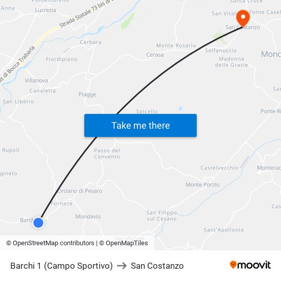 Barchi 1 (Campo Sportivo) to San Costanzo map